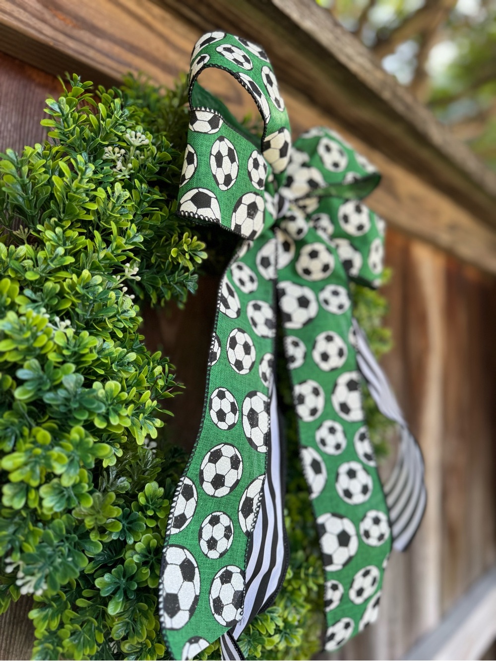 Green Soccer Ribbon Wreath Bow - Picture 4 of 6
